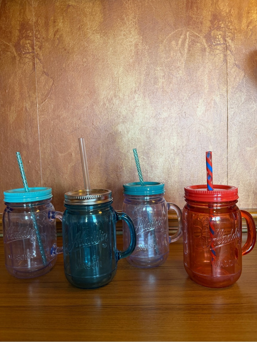 Aladdin 20 oz Insulated Plastic Mason Jar Tumblers with Lids & Straws - Set of 4